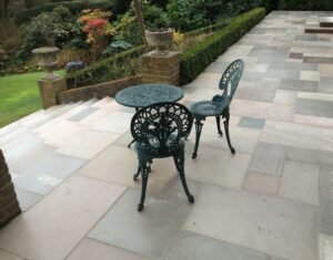 Terrace & steps laid using polished sawn & honed sandstone.